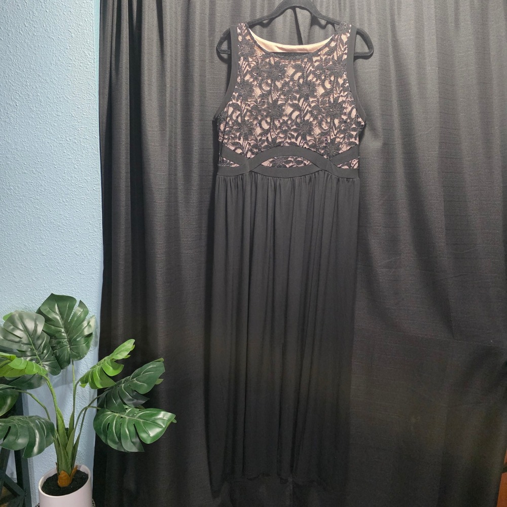 Candalite Black Lace‎ Sequin Cutout Back Maxi Dress XL D50072-M Formal Evening *